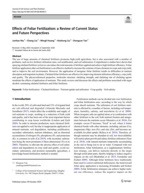 Effects of Foliar Fertilization: a Review of Current Status.